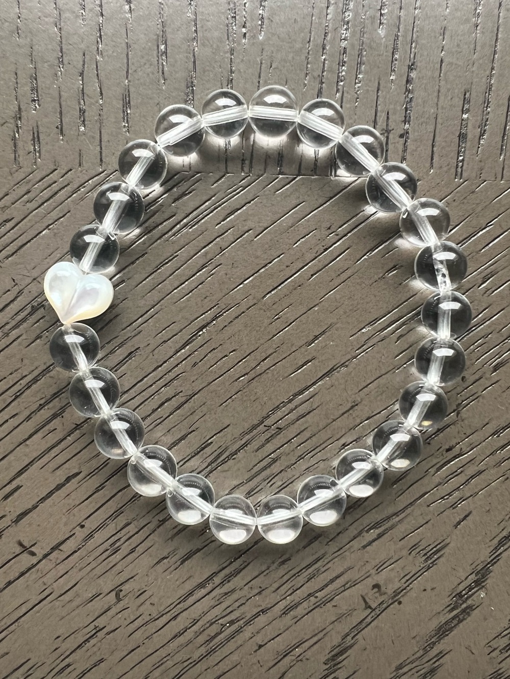 HQ clear quartz with heart shell bracelet 7mm SIZE 6.5-7’
